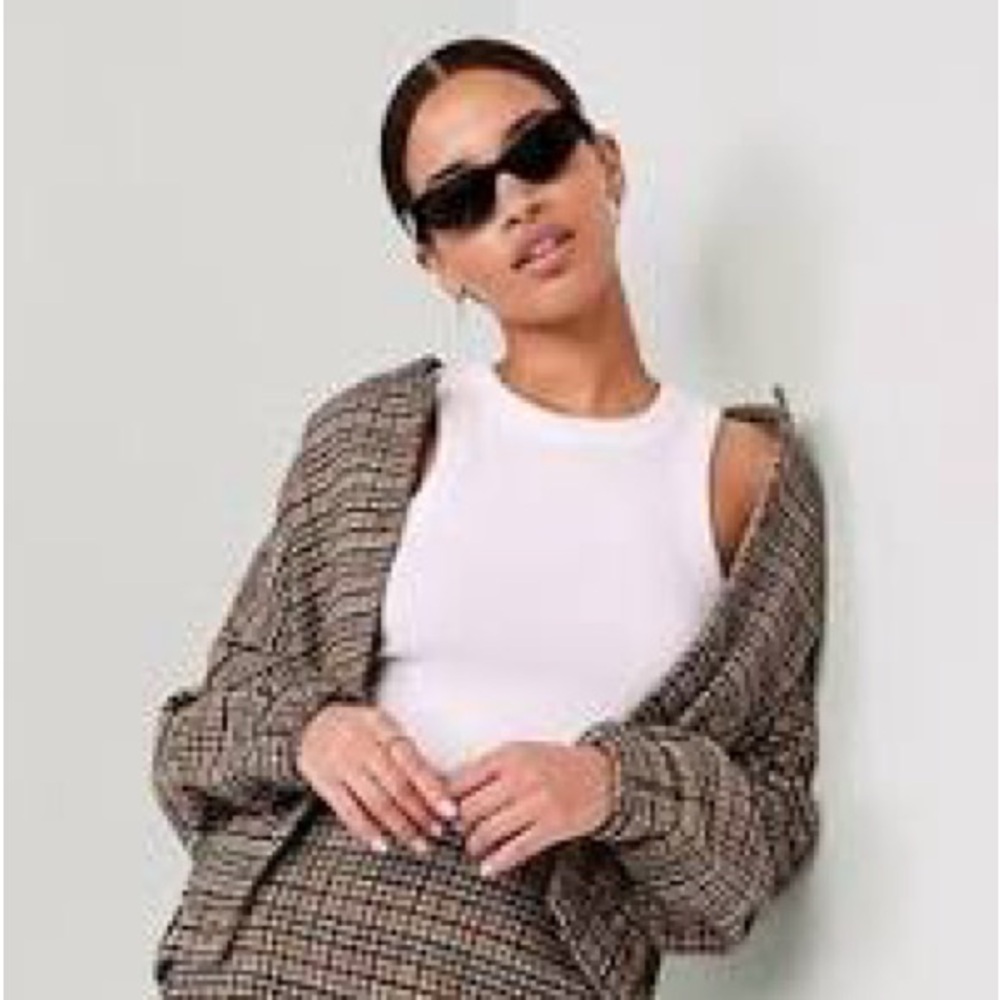 Old Navy Women's Checkered Plaid Bomber Jacket - Black, Brown, and Orange